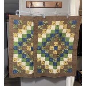 Quilted Patchwork Pillow Shams Pair Brown Green Blue Floral Paisley Envelope 2pk